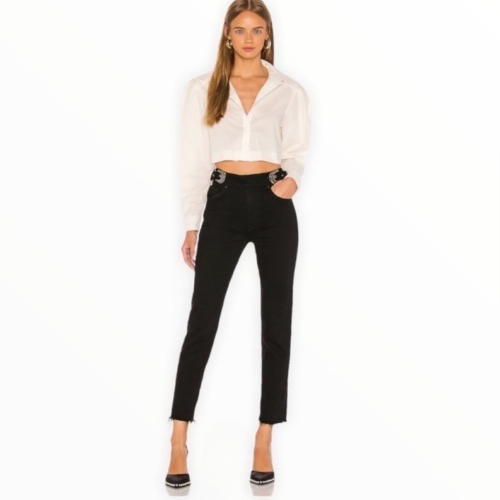 Black High-Waisted Pants with buckle detail